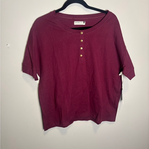 Jackson Rowe Women's Deep Red Button Tee - Picture 2 of 8